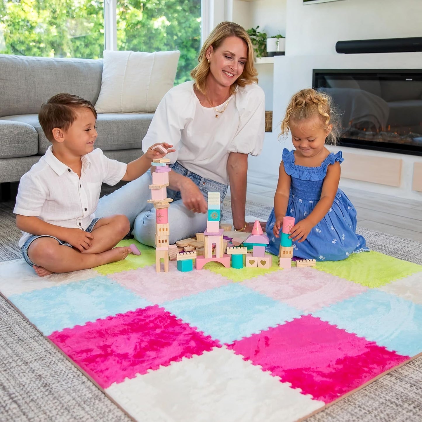 Carpet Squares Puzzle Mat Plush Interlocking Carpet Tiles, Anti Slip Jigsaw Flooring Playmat Playroom Rug for kids (Multi-Color)