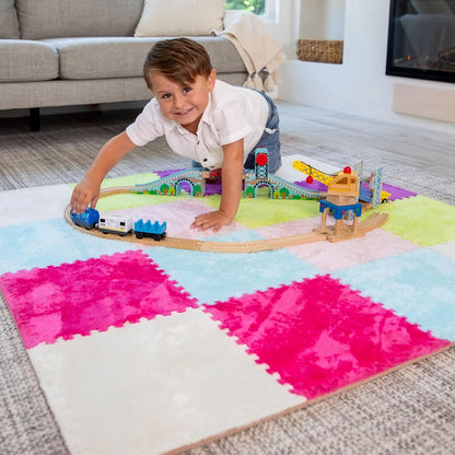 Carpet Squares Puzzle Mat Plush Interlocking Carpet Tiles, Anti Slip Jigsaw Flooring Playmat Playroom Rug for kids (Multi-Color)