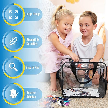 4pcs Large Toy Storage Clear Bags with Heavy Duty Zipper 𝟏𝟐"×𝟏𝟎"×𝟕" Plastic Bag with Handle, Toy Organizer for Kids Playroom, Puzzle, Blocks, Crafts, Stuffed Animal Storage (White)