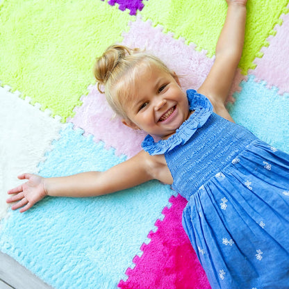 Carpet Squares Puzzle Mat Plush Interlocking Carpet Tiles, Anti Slip Jigsaw Flooring Playmat Playroom Rug for kids (Multi-Color)