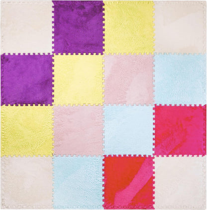 Carpet Squares Puzzle Mat Plush Interlocking Carpet Tiles, Anti Slip Jigsaw Flooring Playmat Playroom Rug for kids (Multi-Color)