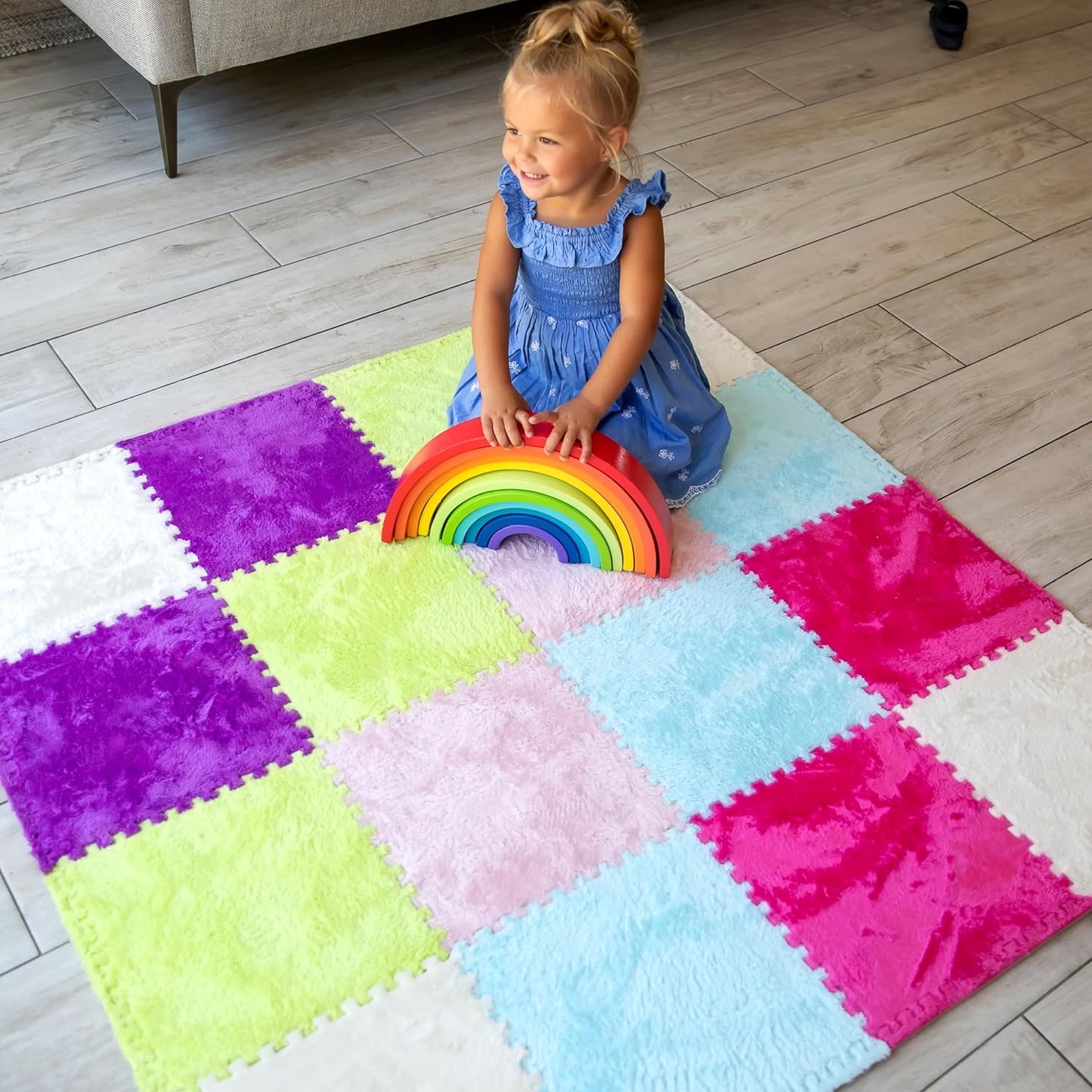 Carpet Squares Puzzle Mat Plush Interlocking Carpet Tiles, Anti Slip Jigsaw Flooring Playmat Playroom Rug for kids (Multi-Color)